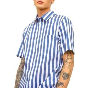 White and blue stripped shirt